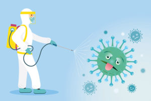 A digitized image of a cleaning person getting rid of harmful bacteria with expert cleaning products in St. Charles, MO.